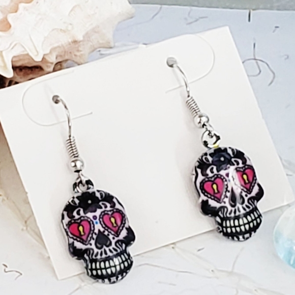 Awesome enamel Skull earrings! Black and red ! - Picture 3 of 3